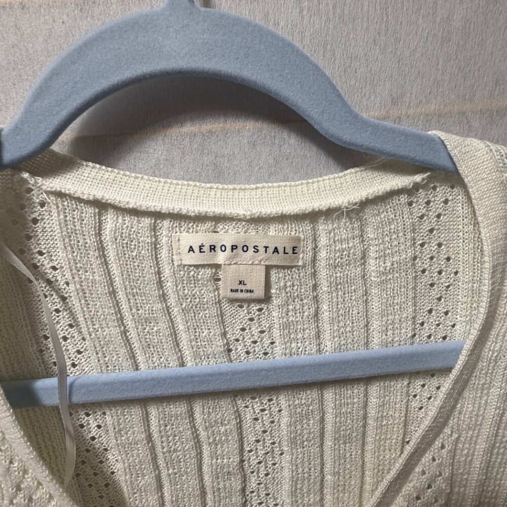 Aeropostale Pointelle‎ Knit Cardigan Sweater Cream White Button V-Neck XL NWT - Picture 3 of 7